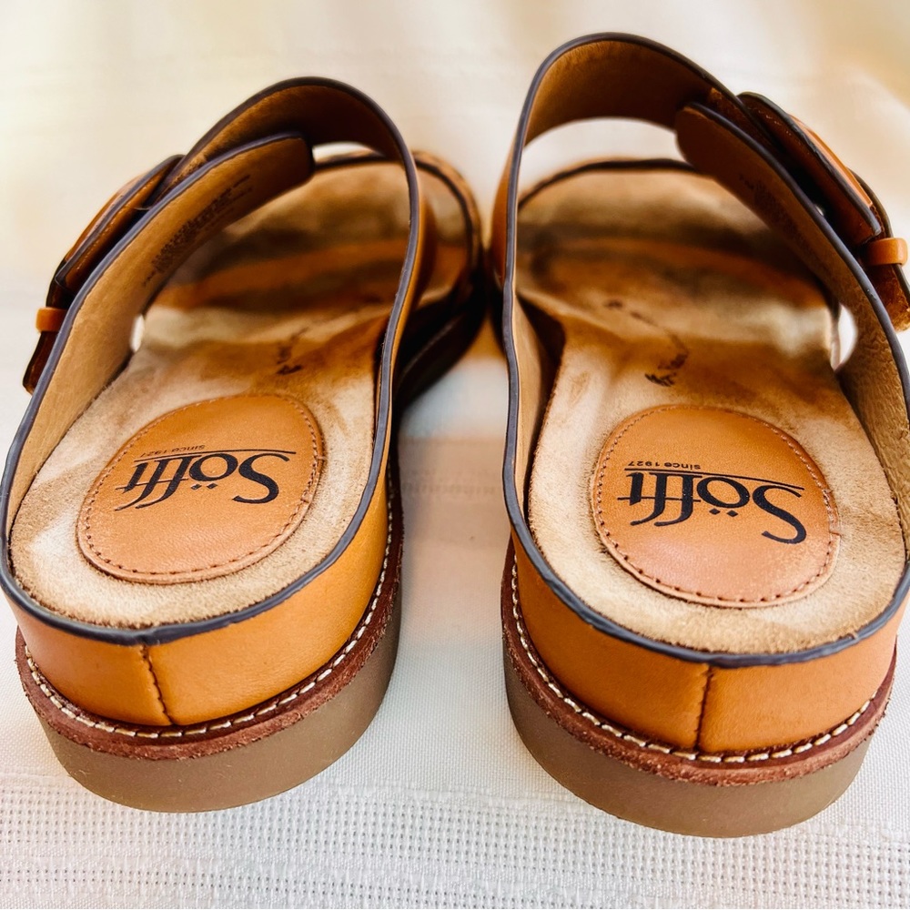 Söfft Leopard Print and Tan Leather Slide Sandals - Picture 10 of 14